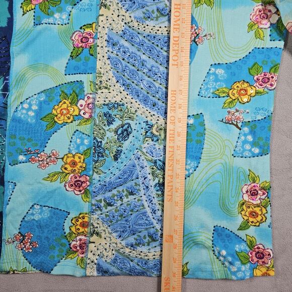 Ulla Popken Top Womens 20/22 Blue Art To Wear Beaded Patchwork Beachy Preppy - Picture 11 of 13